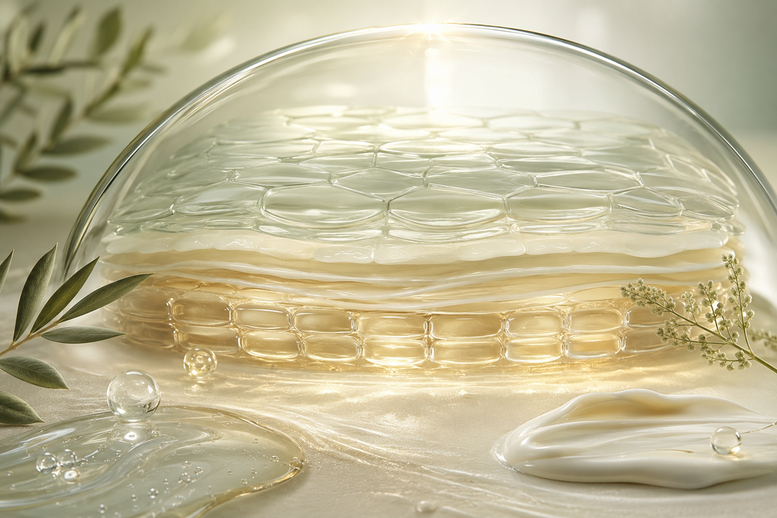 Layered skin barrier concept protected by a clear glass dome