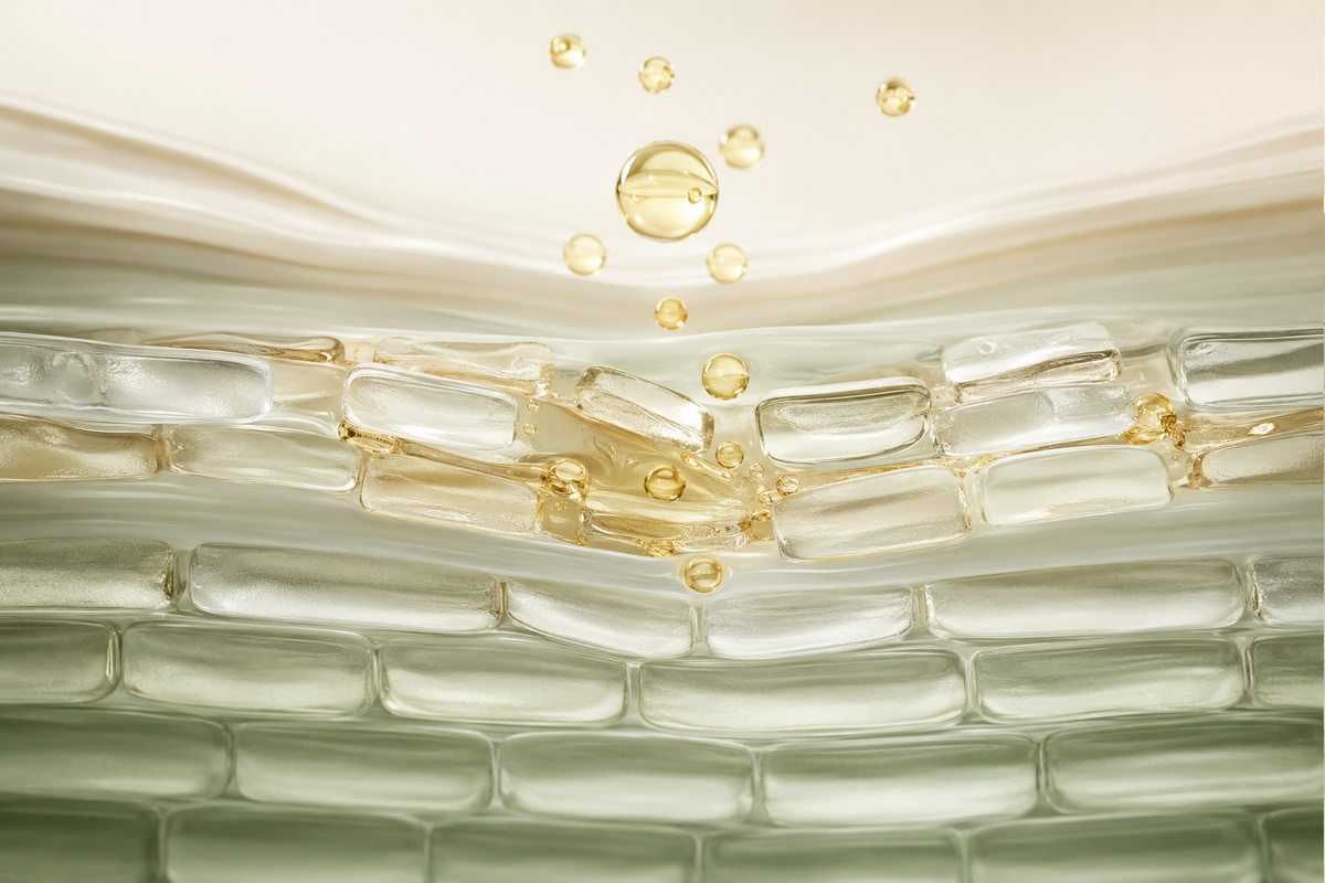 Layered glass barrier structure with replenishing lipid droplets