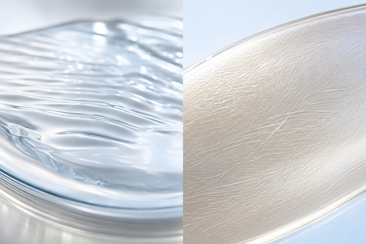 Hydrated surface and etched fine lines shown side by side