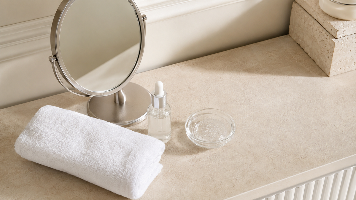 Silolift preparation routine with a mirror, clean towel, serum and water-based contact gel