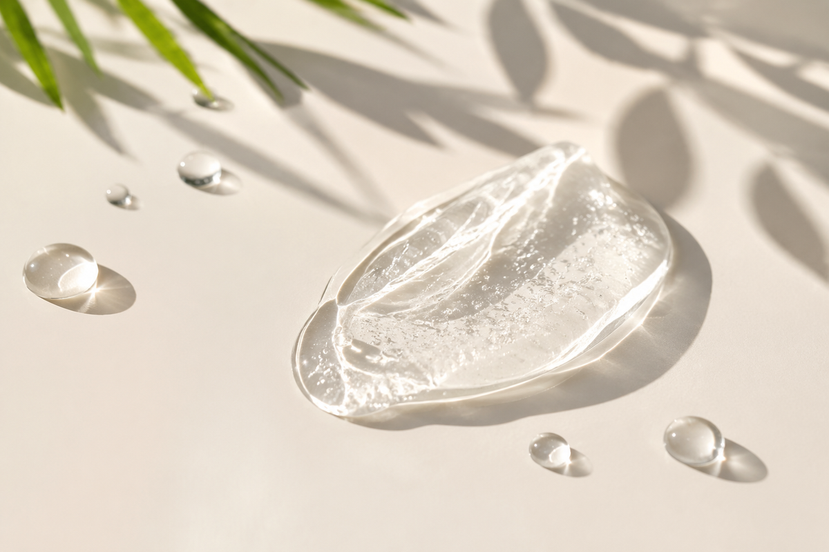 Lightweight clear gel moisturizer with fresh water droplets