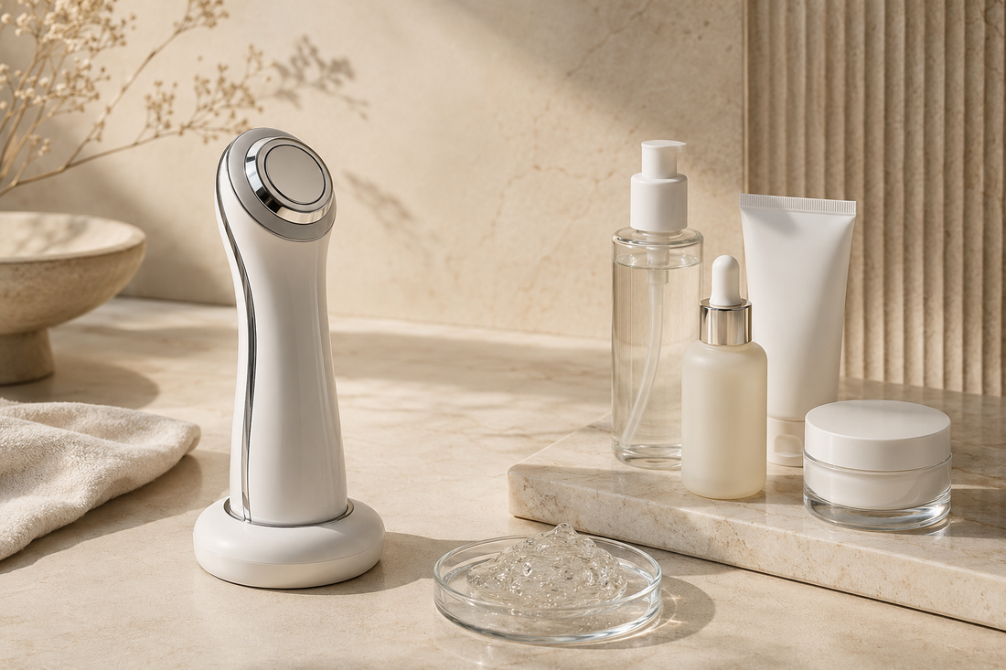 Generic facial device with conductive gel and simple skincare products