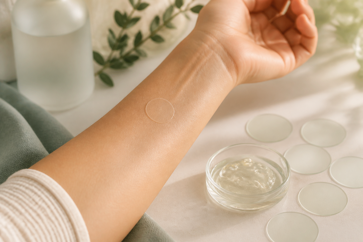 Small cosmetic test area on the inner arm beside subtle seven-day calendar markers