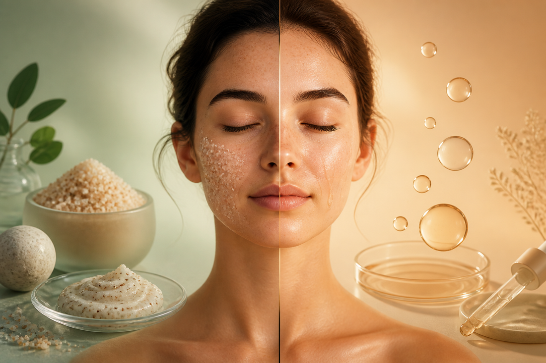Mineral exfoliating grains and translucent acid droplets in a balanced split composition