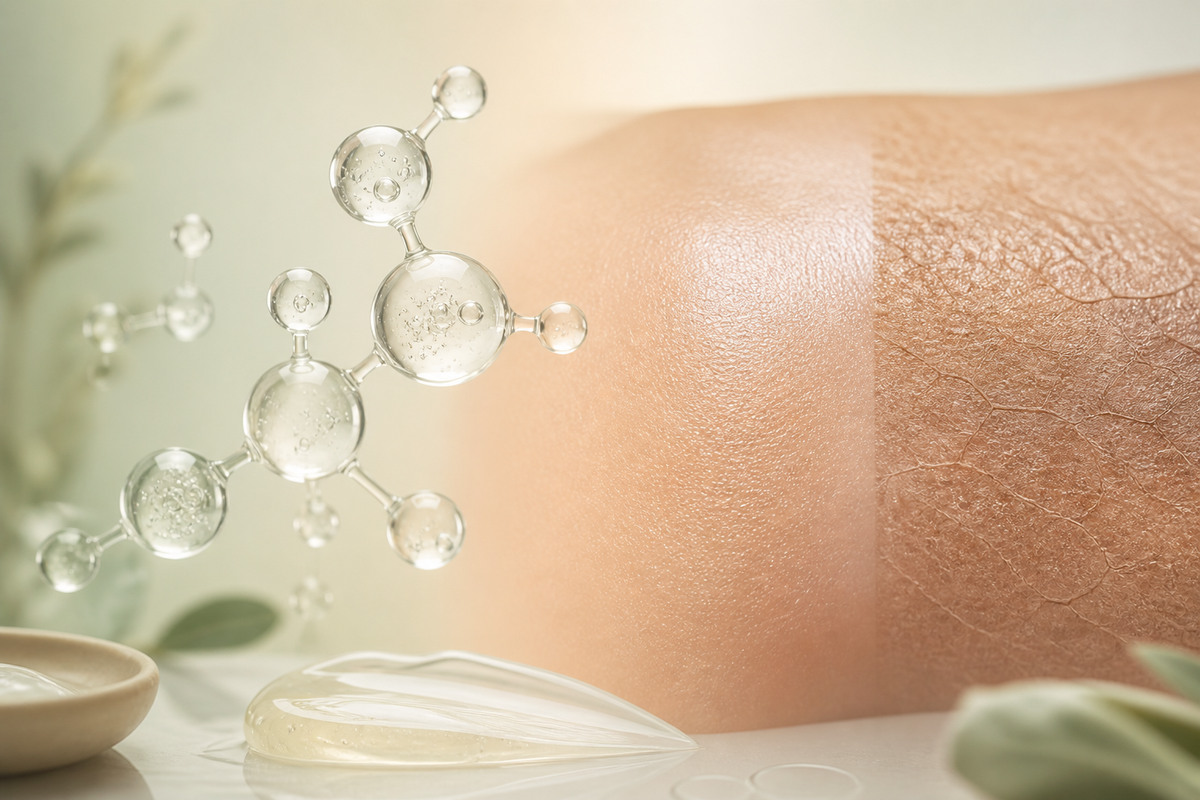 Water-binding molecules beside a transition from rough to smooth skin texture