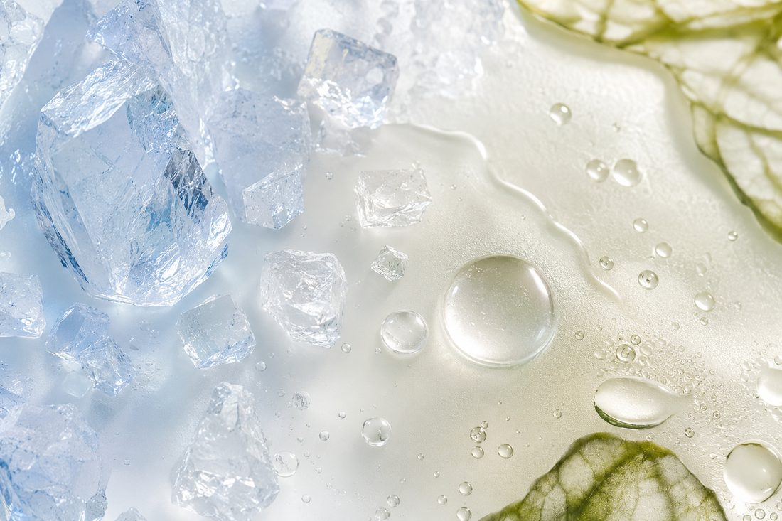 Sodium PCA hydration concept with crystals and water droplets