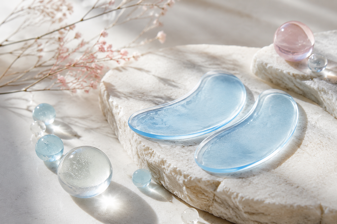 Cooling glass eye contour shapes for an under-eye skincare guide