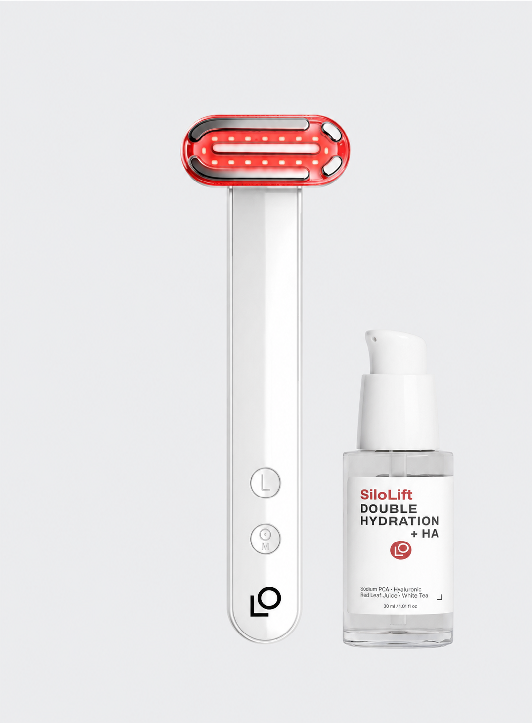SiloLift Series 1 device with Double Hydration Boost Gel on a neutral background